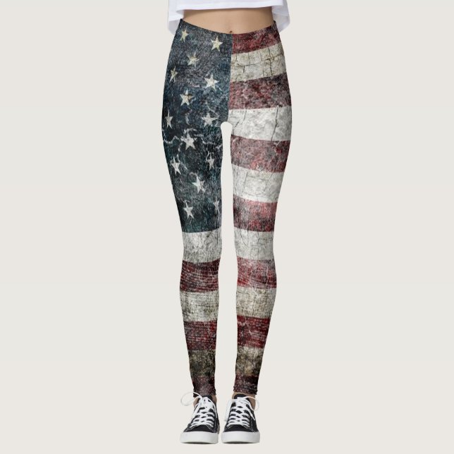 Grunge American Flag Leggings (Front)