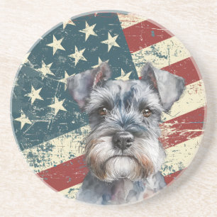 Grunge American Flag Miniature Schnauzer Dog Coaster