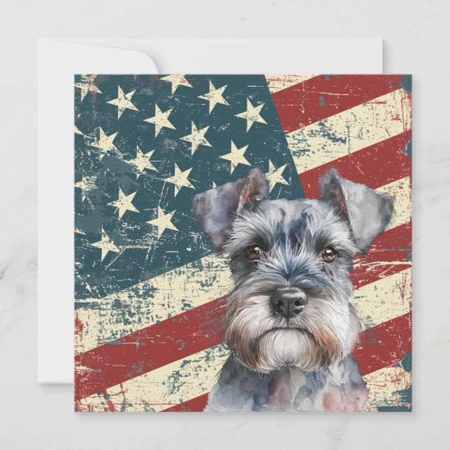 Grunge American Flag Miniature Schnauzer Flat Card (Front)