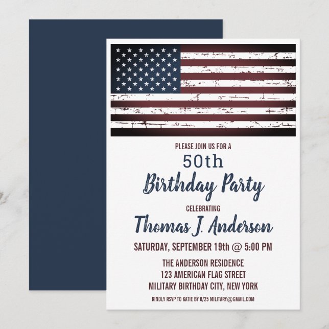 Grunge American Flag Patriotic 50 Birthday Party  Invitation (Front/Back)