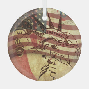 Grunge American flag: textured background. Glass Ornament