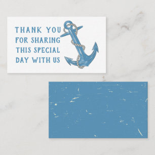 Grunge Anchor Blue Nautical Wedding Thank You Pla Place Card