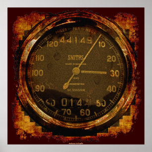 Grunge Ancien Speedometer Auto Art Poster