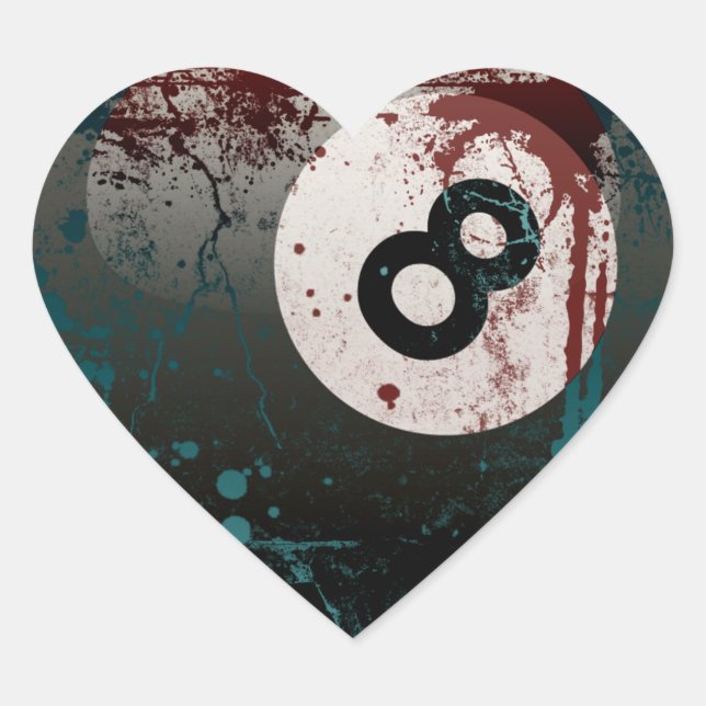 Grunge and Splatter Style 8-Ball Heart Sticker (Front)