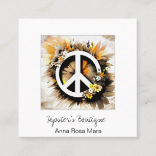 *~* Grunge AP57  QR Peace Symbol Floral Boho AP57 Square Business Card
