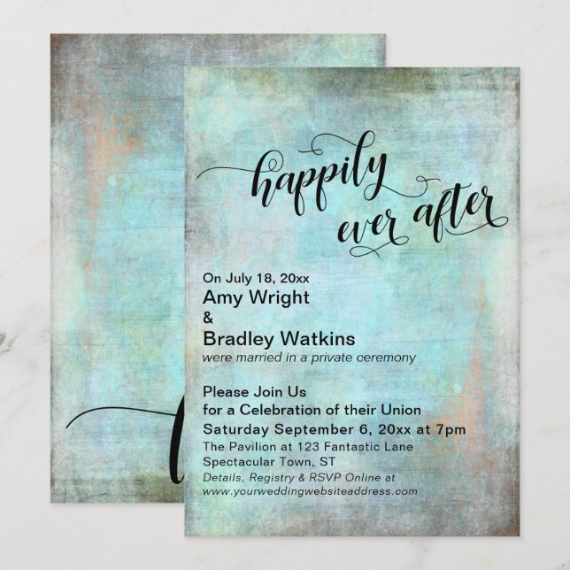 Grunge Aqua Happily Ever After Reception-Only Invitation (Front/Back)
