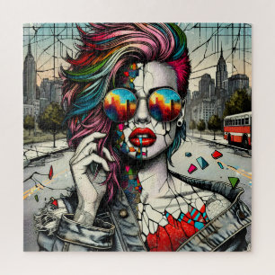Grunge Art   Fractured Woman Abstract Jigsaw Puzzle