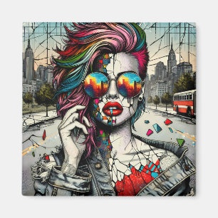 Grunge Art Fractured Woman Abstract Magnet