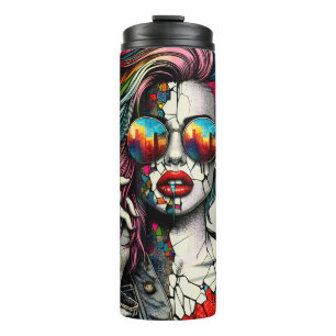 Grunge Art   Fractured Woman Abstract Thermal Tumbler