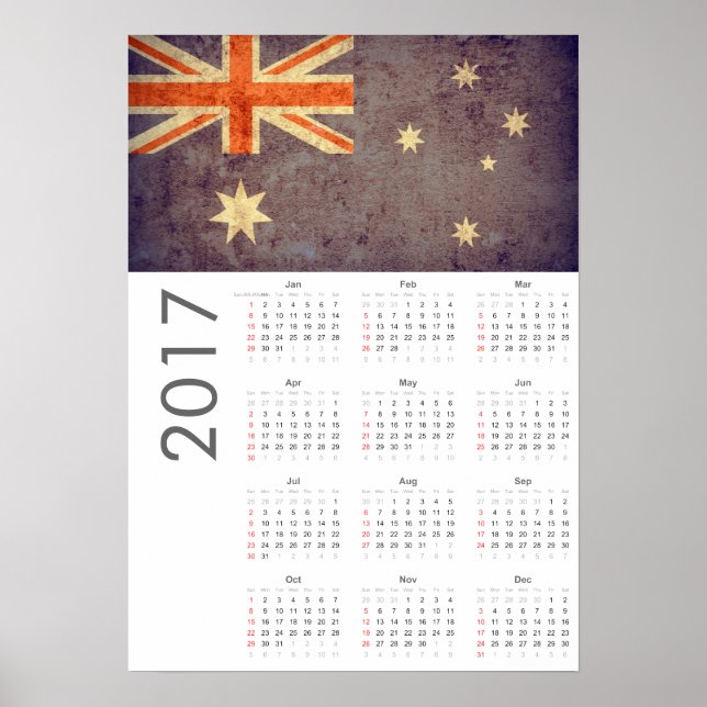 Grunge Australia Flag Calendar 2017 Poster (Front)
