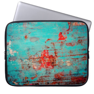Grunge background of turquoise. Blotches, smears o Laptop Sleeve