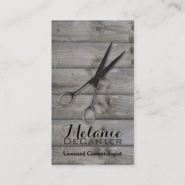 Grunge barnwood Scissors hair stylist wood Appointment Card (Front)