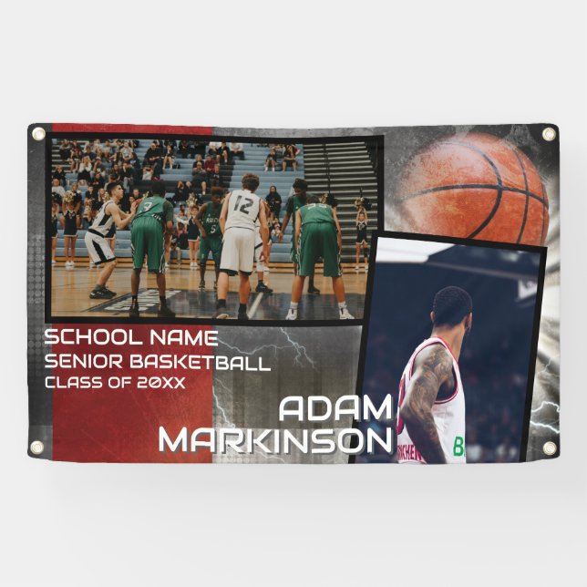Grunge Basketball Senior Sport Banner (Horizontal)