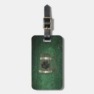 Grunge beer mug Irish lucky shamrock personalized Luggage Tag