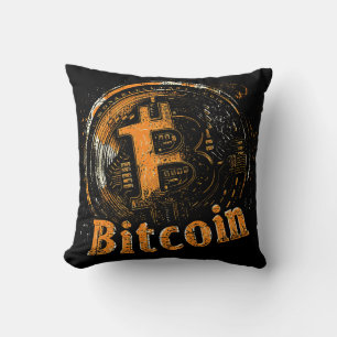 Grunge Bitcoin logo crypto blockchain Design Throw Pillow