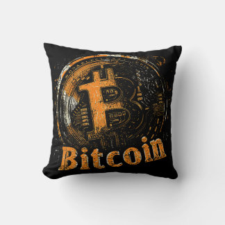 Grunge Bitcoin logo crypto blockchain Design Throw Pillow