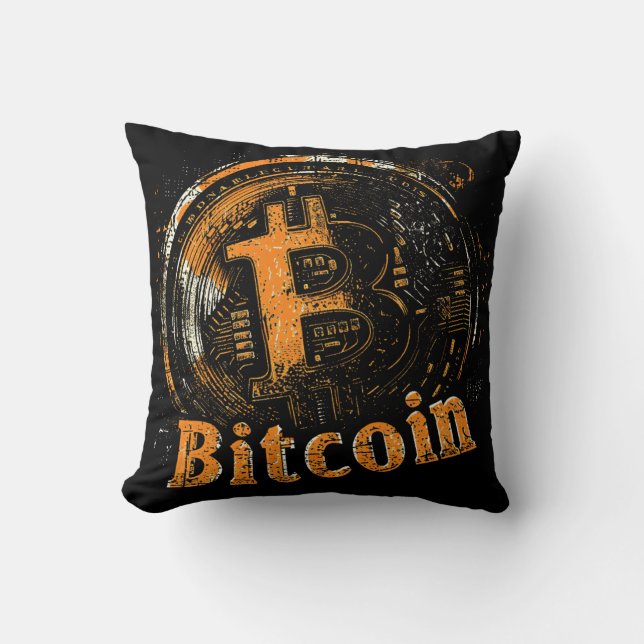 Grunge Bitcoin logo crypto blockchain Design Throw Pillow (Front)
