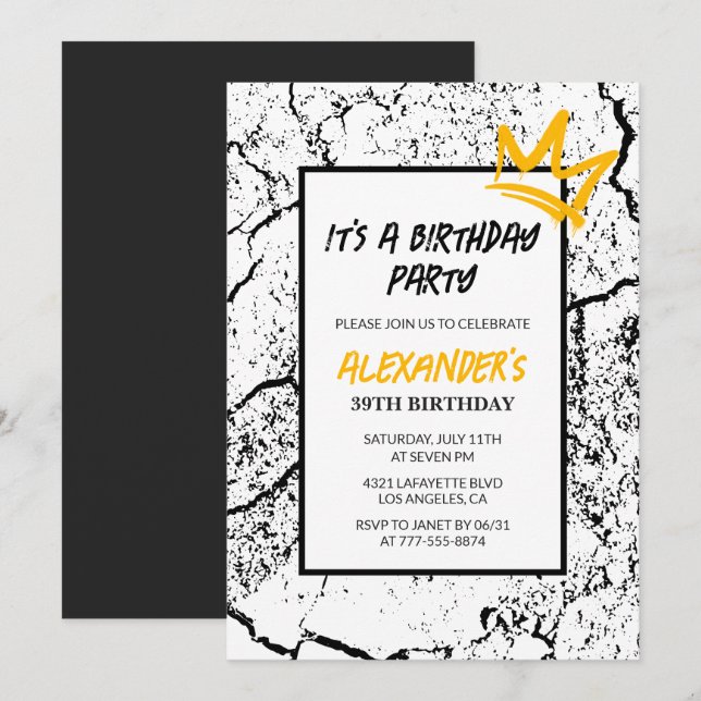 Grunge Black 39th birthday invitation  Graffiti   (Front/Back)