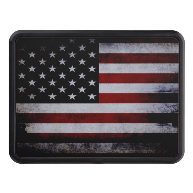 Grunge Black American Flag Trailer Hitch Cover (Front)