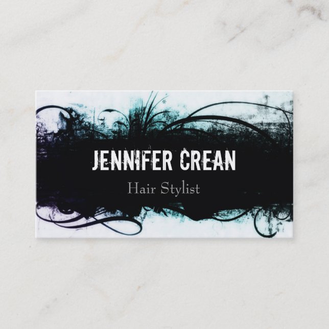 Grunge Black and Teal Business Card (Front)