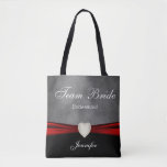 Grunge Black, Grey and Red Team Bride Tote Bag<br><div class="desc">Team Bride Tote Bag. A great gift for your bridesmaids, maid of honour or matron of honour, etc... 100% Customizable. Ready to Fill in the box(es) or Click on the CUSTOMIZE button to add, move, delete, resize or change any of the font or graphics. Made with high resolution vector and/or...</div>