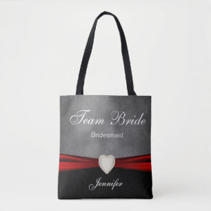 Grunge Black, Grey and Red Team Bride Tote Bag