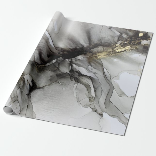Grunge Black Grey Gold  Wrapping Paper (Unrolled)