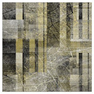 Grunge black grey mustard abstract geometric fabric