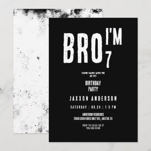 Grunge Black & White Boy Birthday Party Invitation
