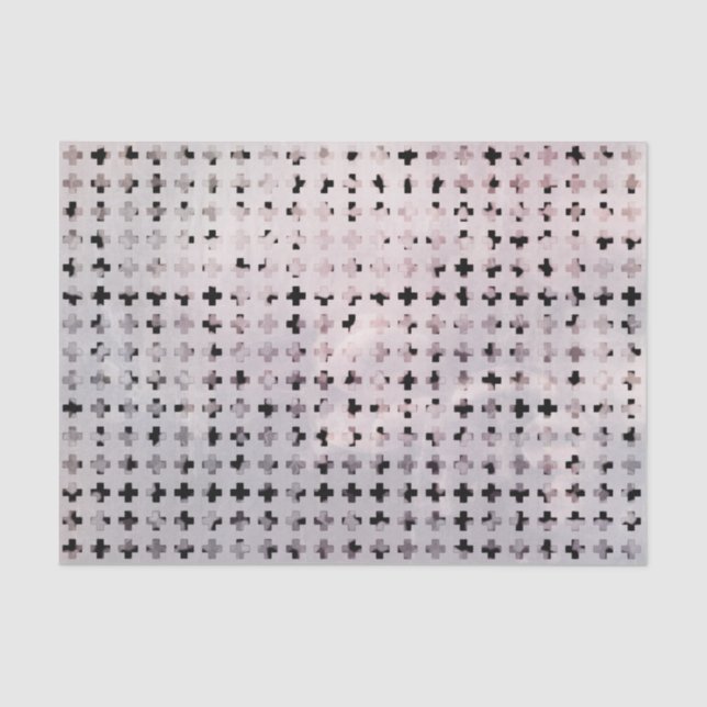 Grunge Black White Faded Cross Geometric Pattern Tissue Paper (Front)