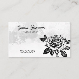Grunge Black & White Rose Tattoo Artist Business Card