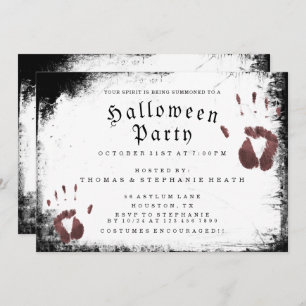 Grunge Bloody Hand Prints Halloween Party Invitation