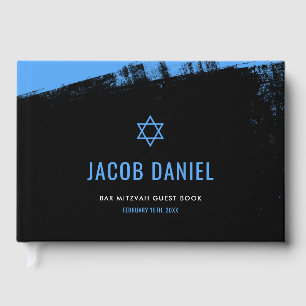 Grunge Blue Black Bar Mitzvah Guest Book