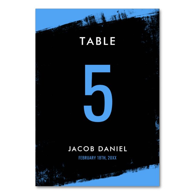 Grunge Blue Black Bar Mitzvah Table Number (Front)