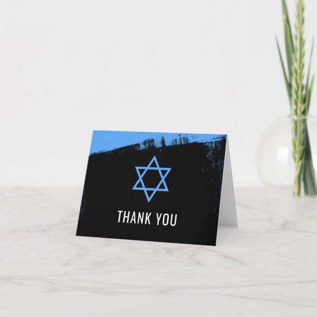 Grunge Blue Black Bar Mitzvah Thank You (Front)