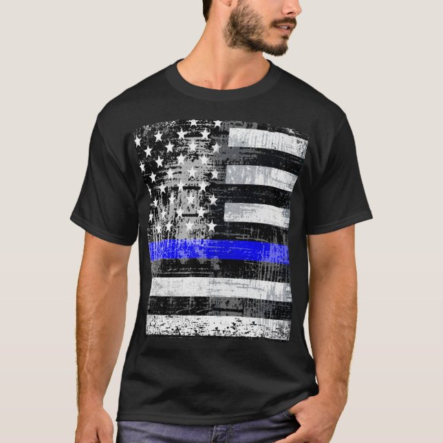 Grunge Blue Line Flag T-Shirt (Front)