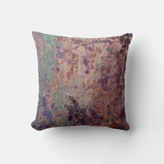 Grunge Blue Rusted Metal Pattern Throw Pillow (Front)