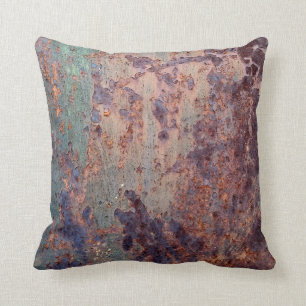 Grunge Blue Rusted Metal Pattern Throw Pillow