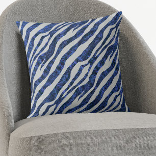 Grunge Blue Zebra Pattern Throw Pillow