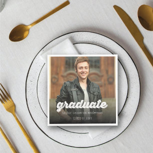 Grunge Bold Graduate Script Photo Graduation Party Napkin