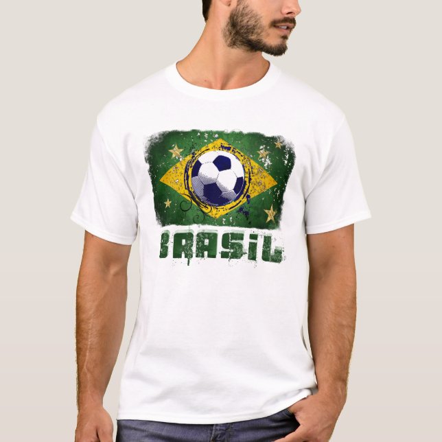 Grunge brazil soccer flag gifts T-Shirt (Front)