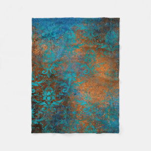 Grunge Brown Blue Floral Decorative Luxury Pattern Fleece Blanket