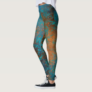 Grunge Brown Blue Floral Decorative Luxury Pattern Leggings