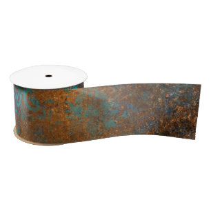 Grunge Brown Blue Floral Decorative Luxury Pattern Satin Ribbon