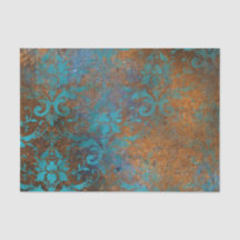 Grunge Brown Blue Floral Decorative Luxury Pattern Tissue Paper