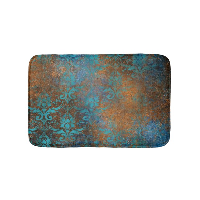 Grunge Brown Blue Floral Decorative Pattern Bath Mat (Front)