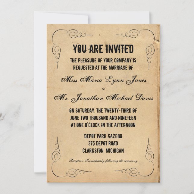 Grunge Brown Paper Wedding Invitation (Front)