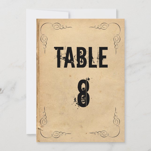 Grunge Brown Paper Wedding Table Number (Back)