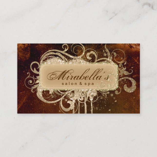 Grunge Business Card Glitter Salon Spa Brown Gold (Front)