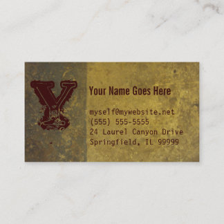 grunge business card, grey, yellow and burgundy business card